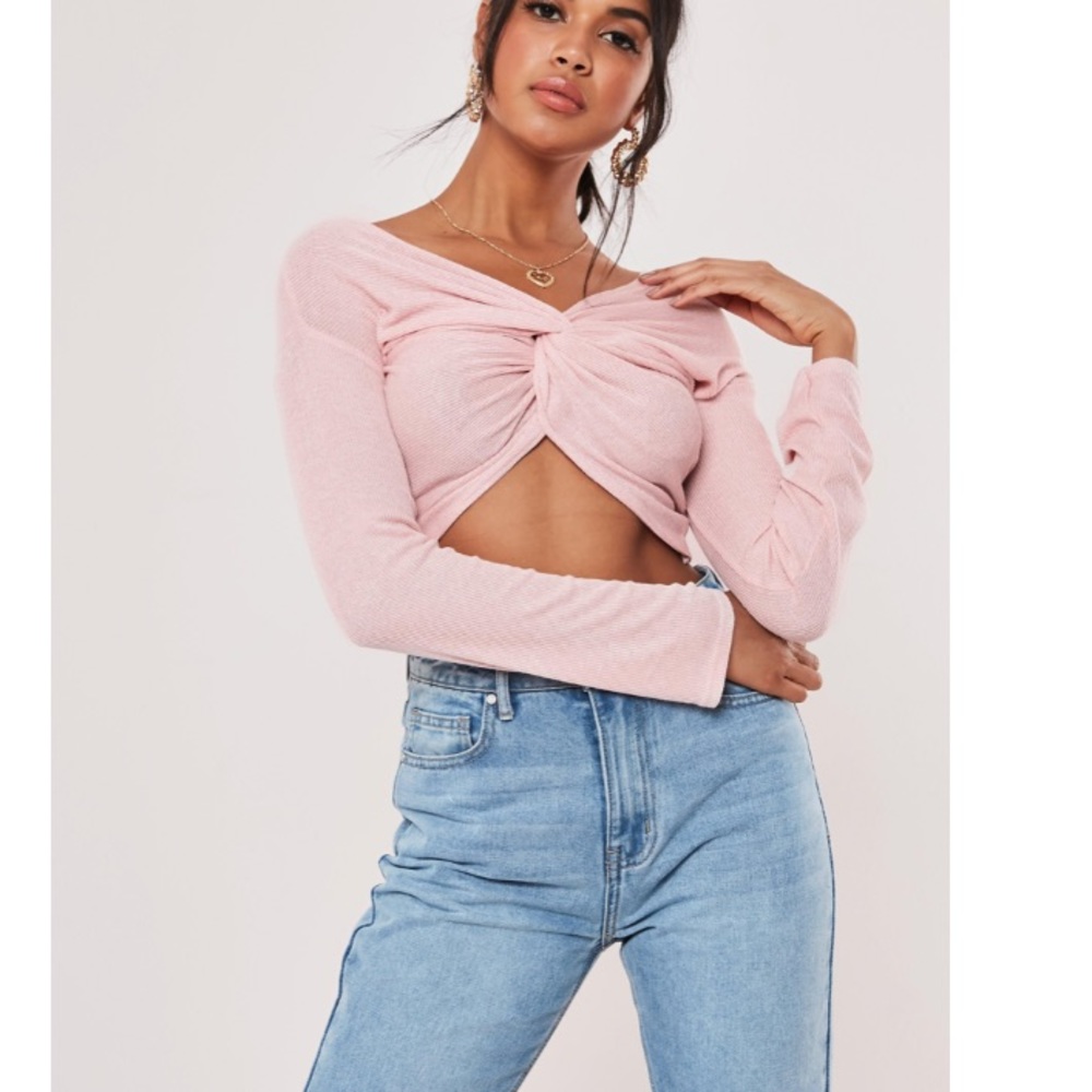 Missguided twist front long sleeve crop top
